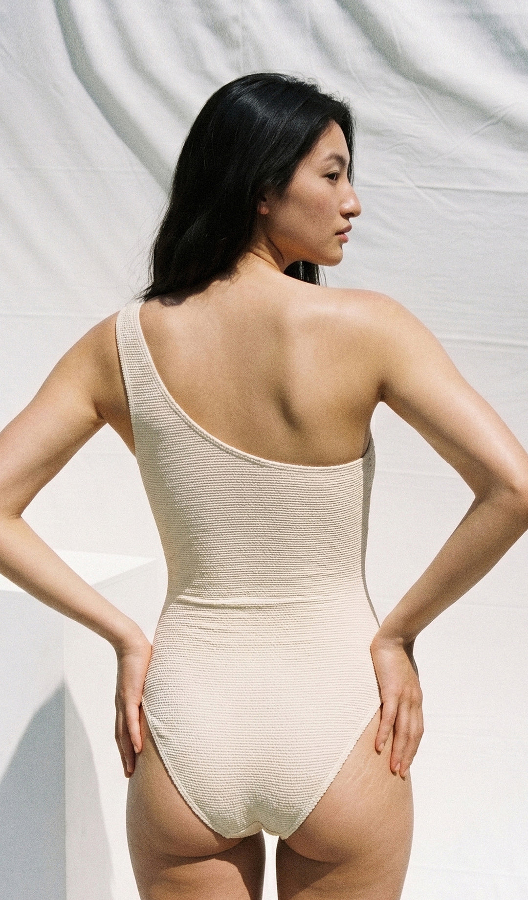 IRIE One-Shoulder Textured One Piece Swimsuit - Cream